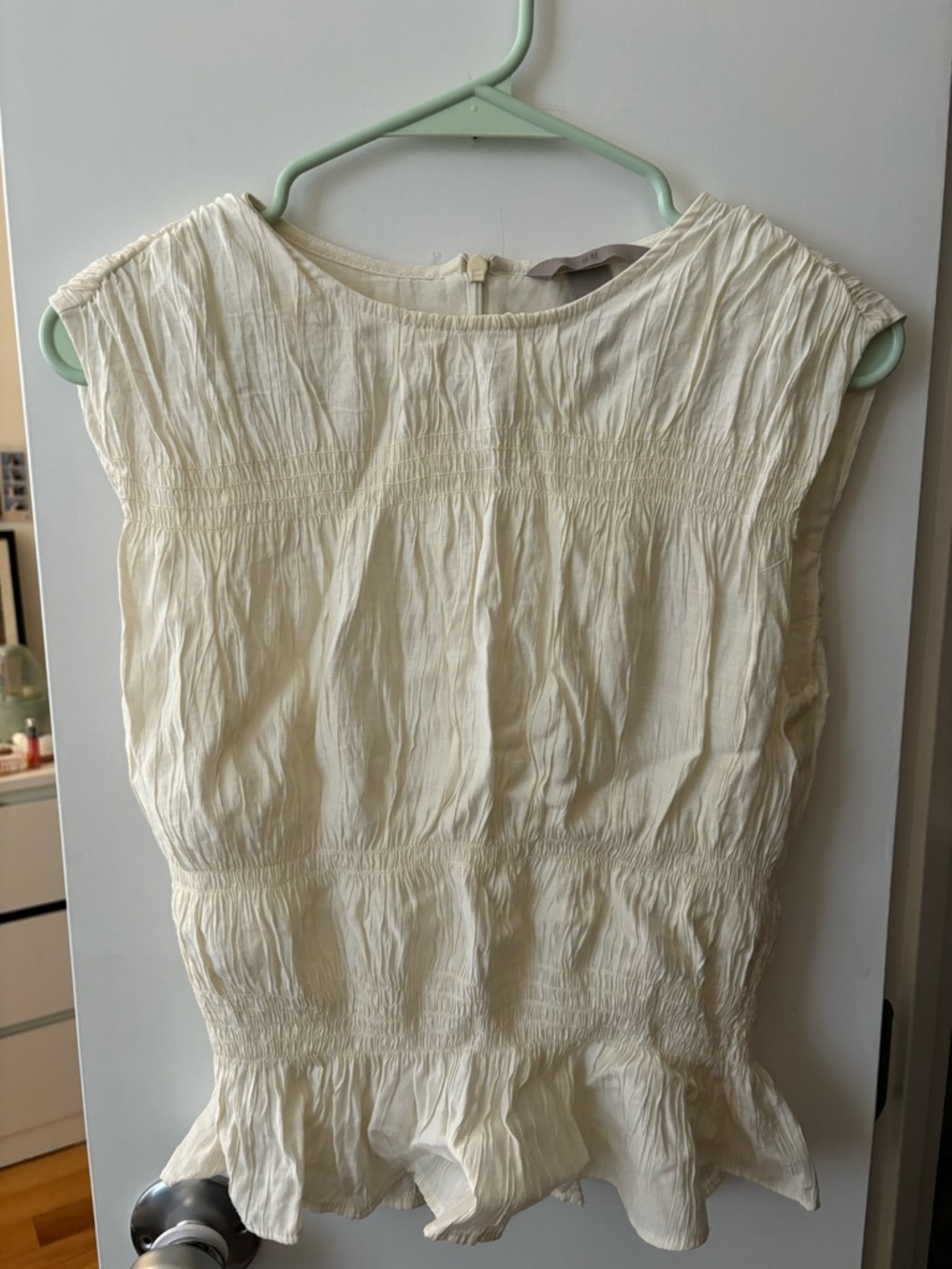 H&M Cream Smocked Peplum Blouse